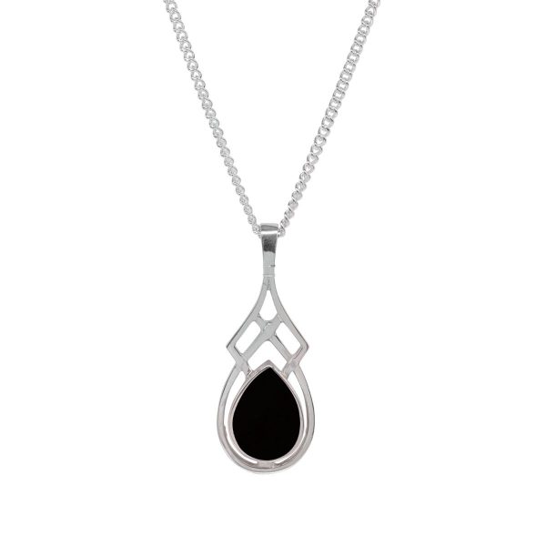 Silver Whitby Jet Celtic Pendant