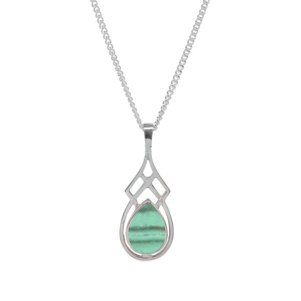 White Gold Malachite Celtic Pendant