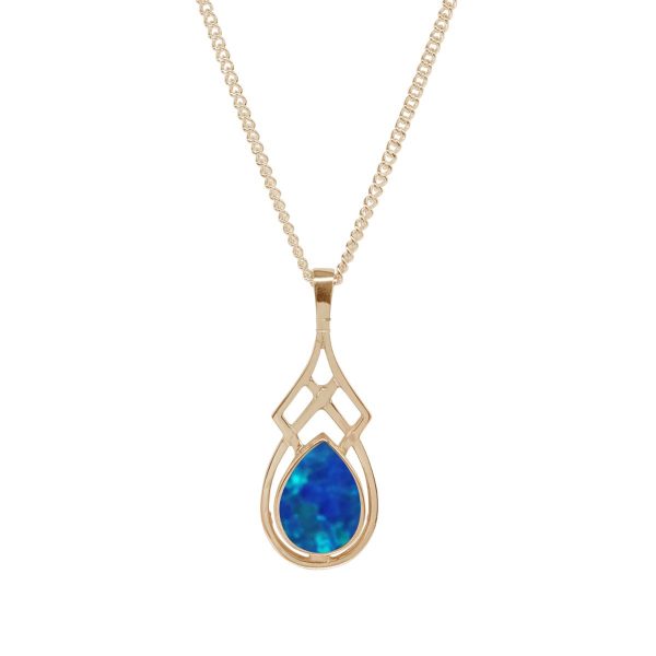 Yellow Gold Opalite Cobalt Blue Celtic Pendant