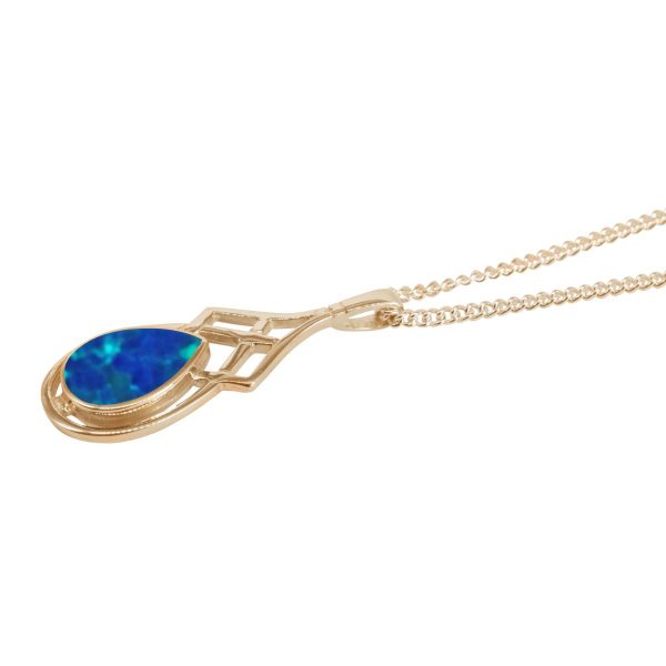 Yellow Gold Opalite Cobalt Blue Celtic Pendant