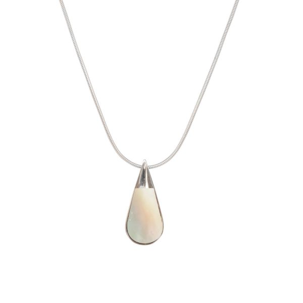 White Gold Mother of Pearl Teardrop Shaped Pendant