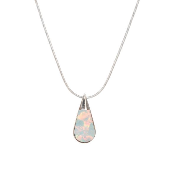 White Gold Opalite Sun Ice Teardrop Shaped Pendant