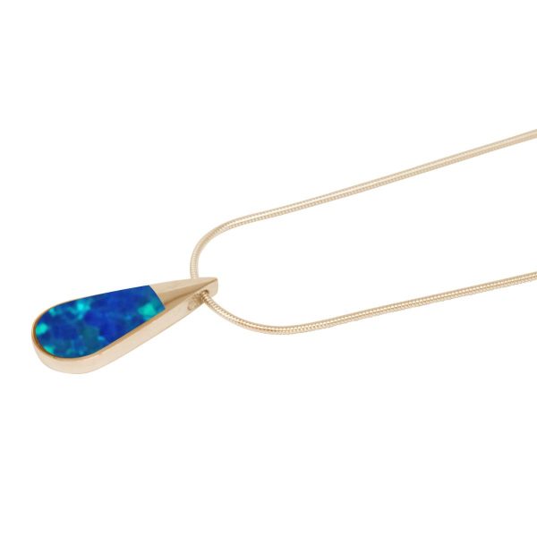 Yellow Gold Opalite Cobalt Blue Teardrop Pendant