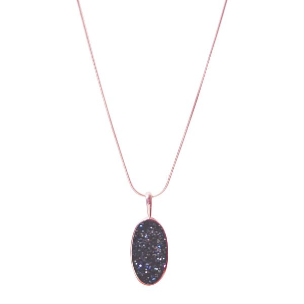 Rose Gold Blue Goldstone Oval Pendant