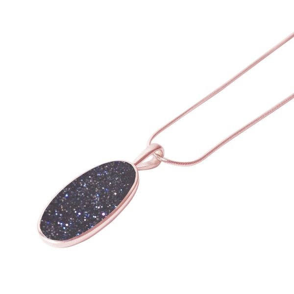 Rose Gold Blue Goldstone Oval Pendant