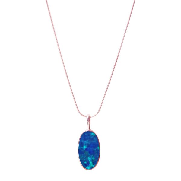 Rose Gold Opalite Cobalt Blue Oval Pendant