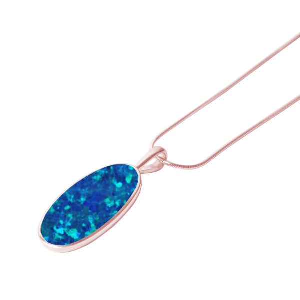 Rose Gold Opalite Cobalt Blue Oval Pendant