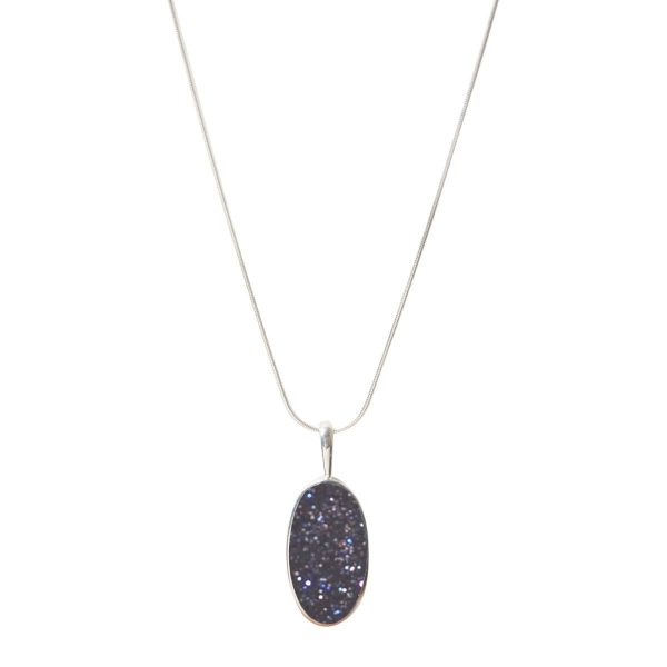 Silver Blue Goldstone Oval Pendant