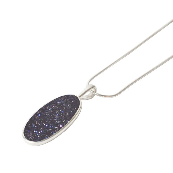 Silver Blue Goldstone Oval Pendant