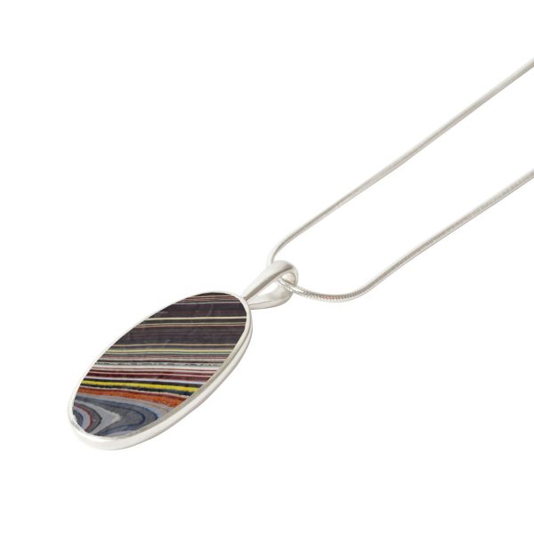 Silver Fordite Oval Pendant