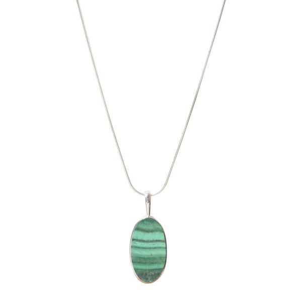 Silver Malachite Oval Pendant