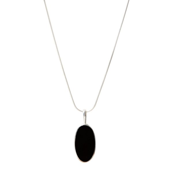 Silver Whitby Jet Oval Pendant