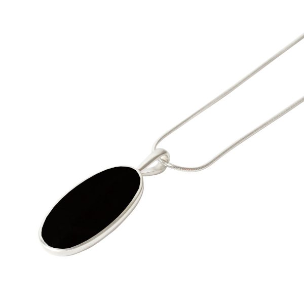 Silver Whitby Jet Oval Pendant