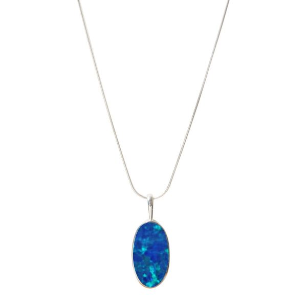 White Gold Opalite Cobalt Blue Oval Pendant