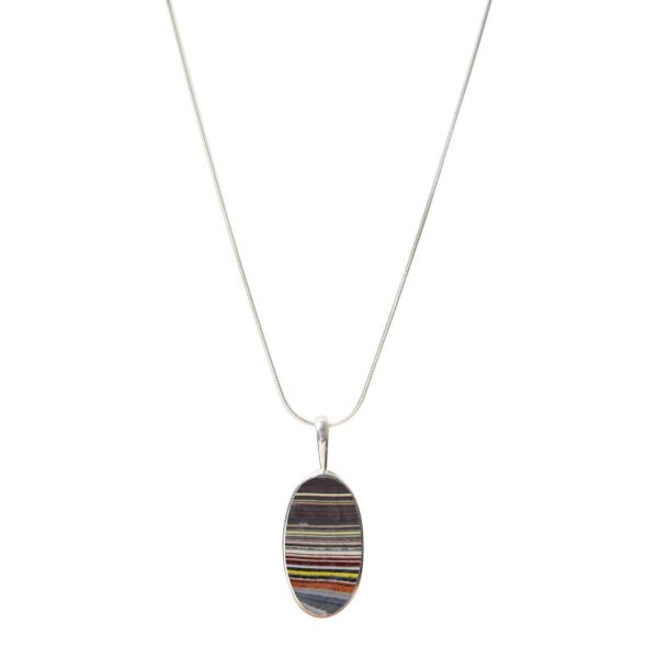 White Gold Fordite Oval Pendant