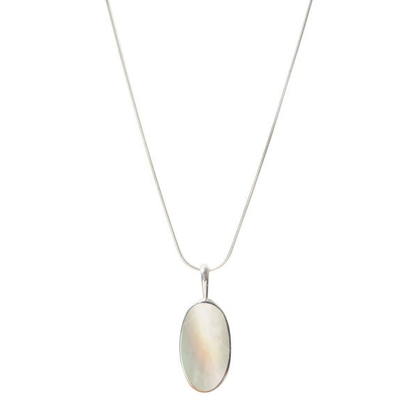 White Gold Mother of Pearl Oval Pendant