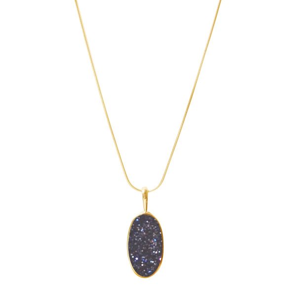 Yellow Gold Blue Goldstone Oval Pendant