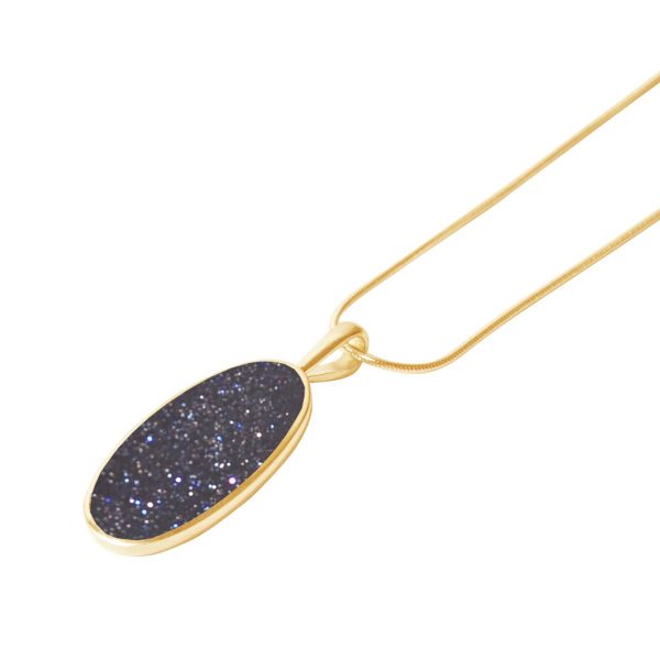 Yellow gold Blue Goldstone Oval Pendant