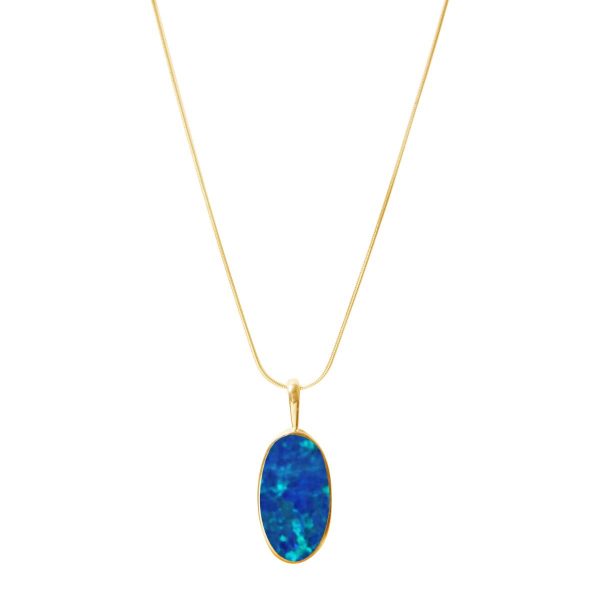 Yellow Gold Opalite Cobalt Blue Oval Pendant