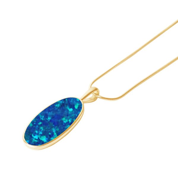 Yellow Gold Cobalt Blue Opalite Oval Pendant