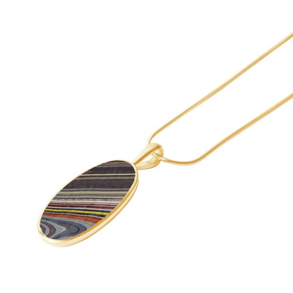 Yellow Gold Fordite Oval Pendant