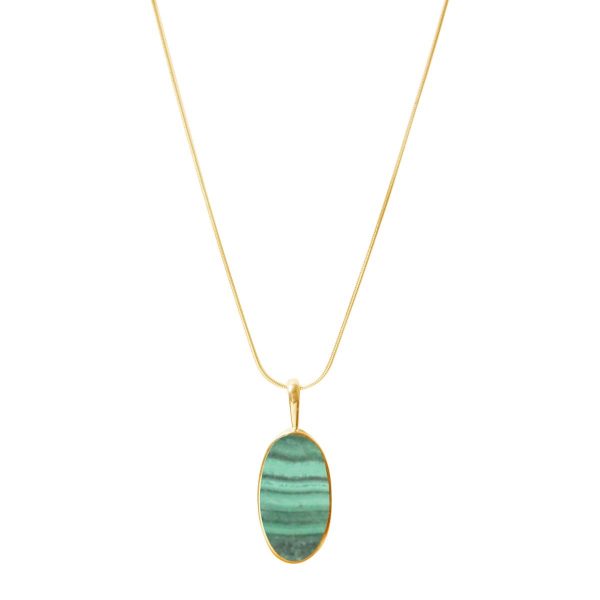 Yellow Gold Malachite Oval Pendant