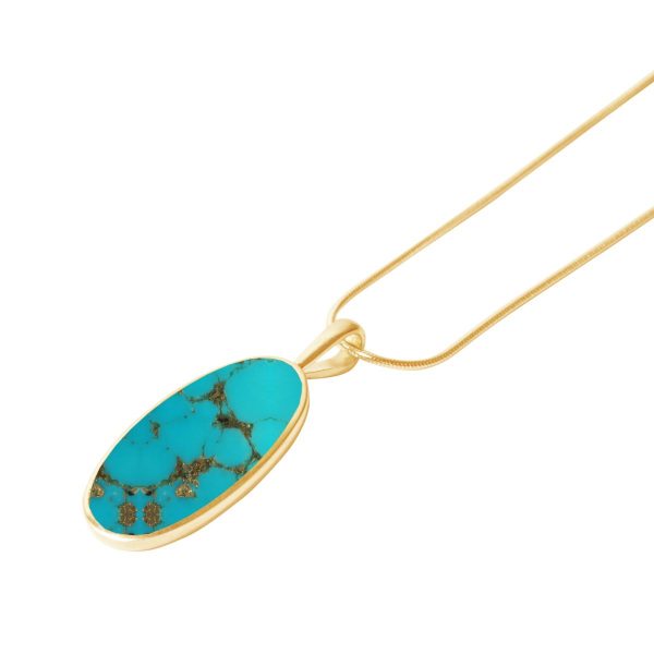 Yellow Gold Turquoise Oval Pendant