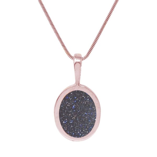 Rose Gold Blue Goldstone Oval Pendant