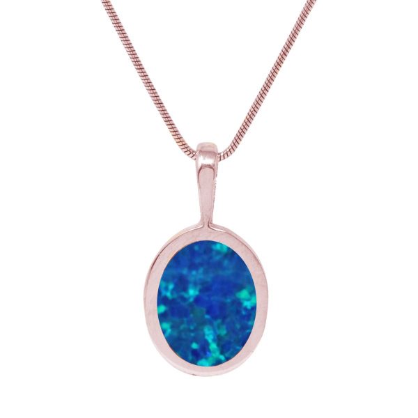 Rose Gold Opalite Cobalt Blue Oval Pendant