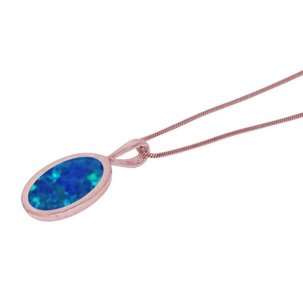 Rose Gold Opalite Cobalt Blue Oval Pendant