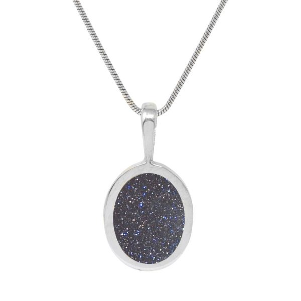 Silver Blue Goldstone Oval Pendant