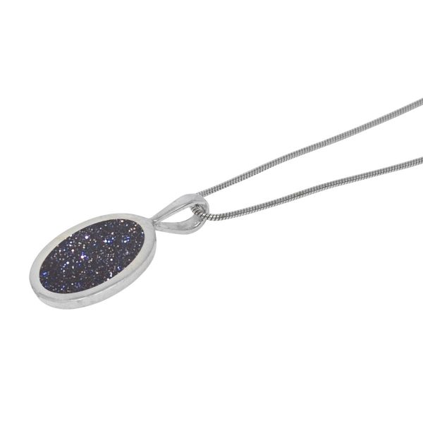 Silver Blue Goldstone Oval Pendant