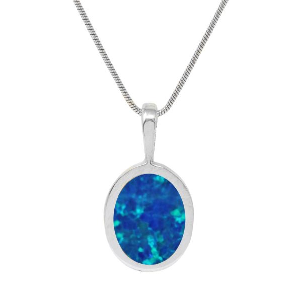 Silver Opalite Cobalt Blue Oval Pendant