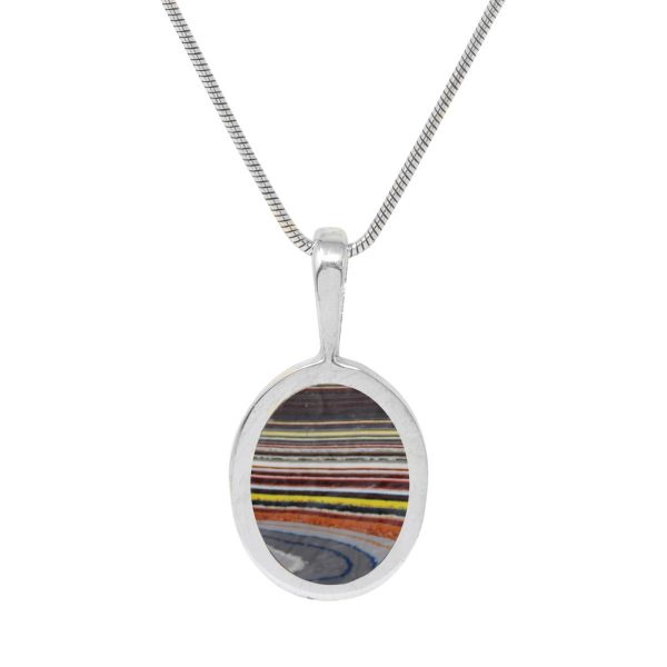 Silver Fordite Oval Pendant