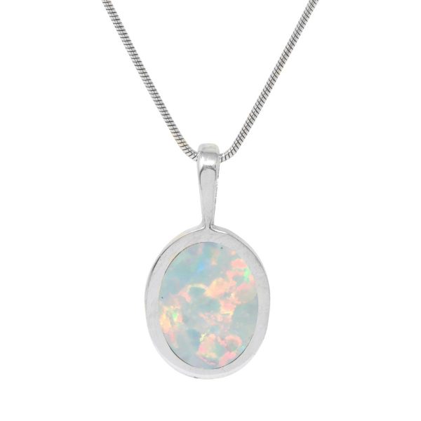 Silver Opalite Sun Ice Oval Pendant