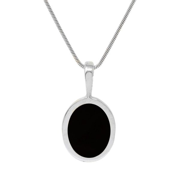 Silver Whitby Jet Oval Pendant