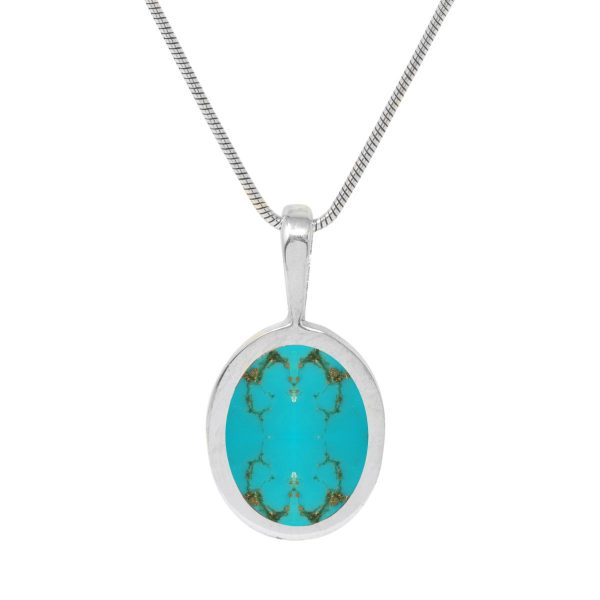 White Gold Turquoise Oval Pendant