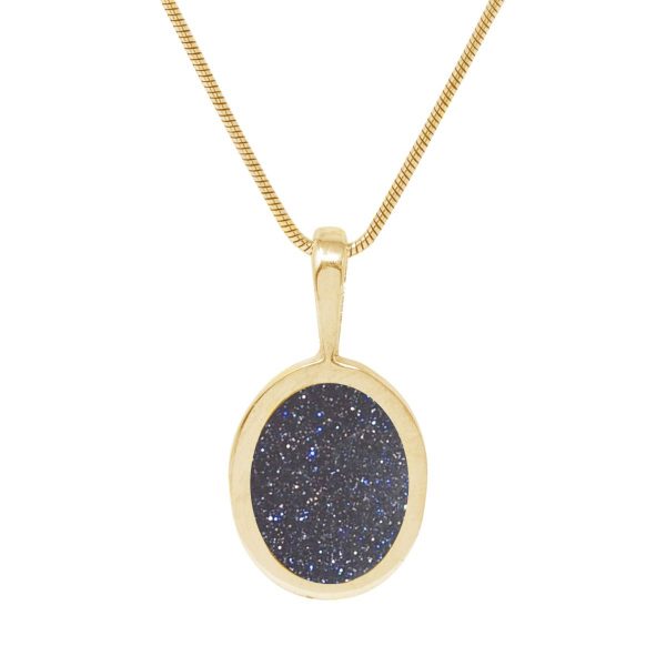 Yellow Gold Blue Goldstone Oval Pendant