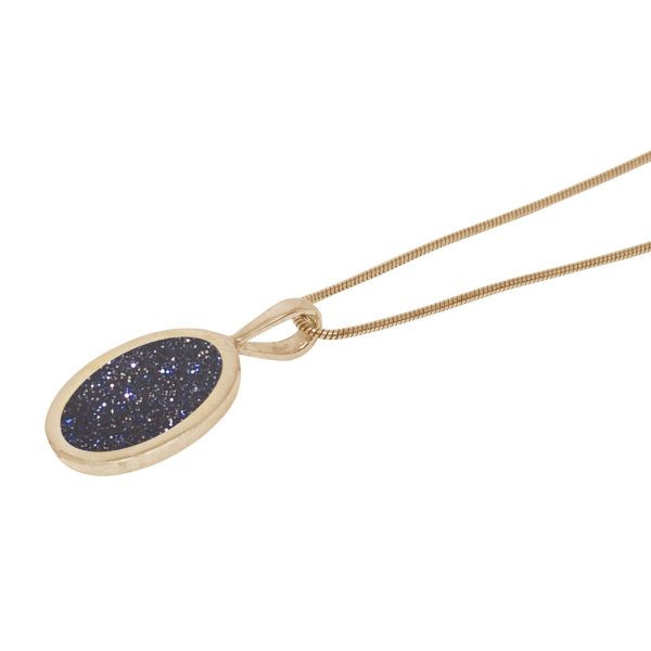 Yellow Gold Blue Goldstone Oval Pendant