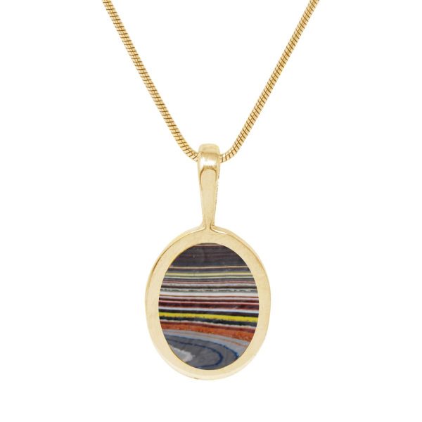 Yellow Gold Fordite Oval Pendant