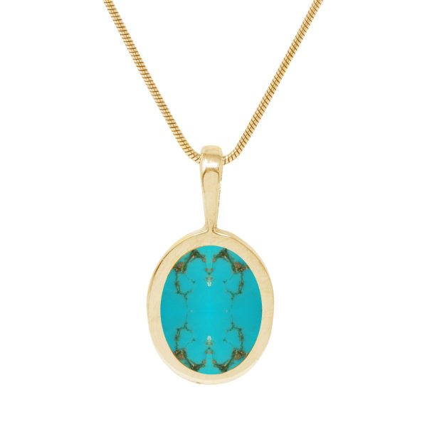 Yellow Gold Turquoise Oval Pendant