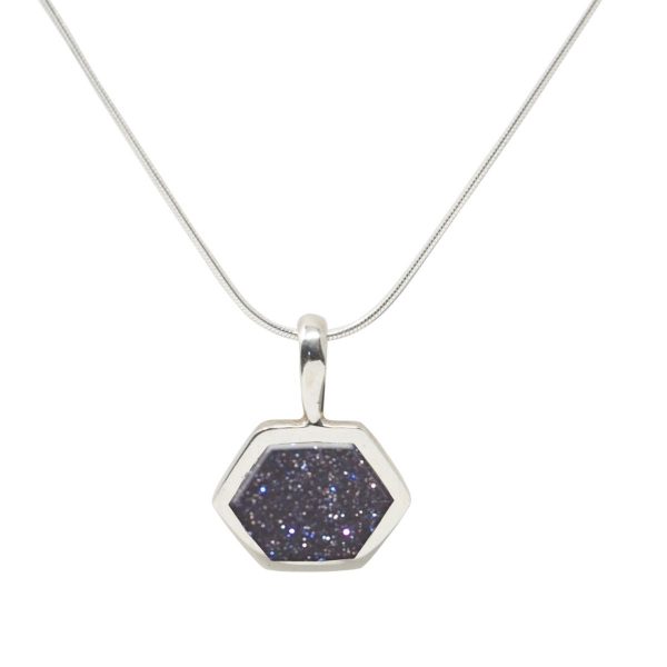 Rose Gold Blue Goldstone Hexagonal Pendant