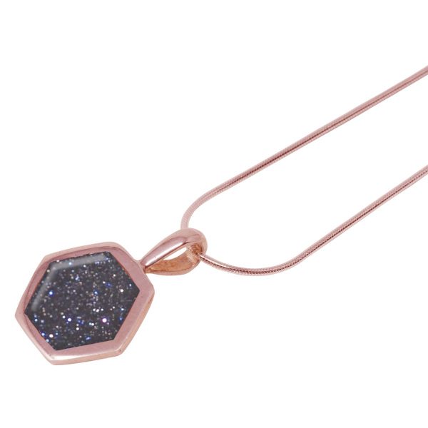 Rose Gold Blue Goldstone Hexagonal Pendant