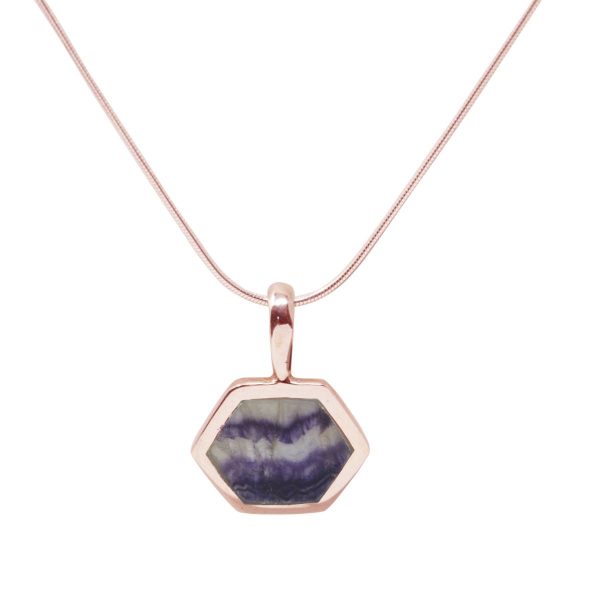 Rose Gold Blue John Hexagonal Pendant