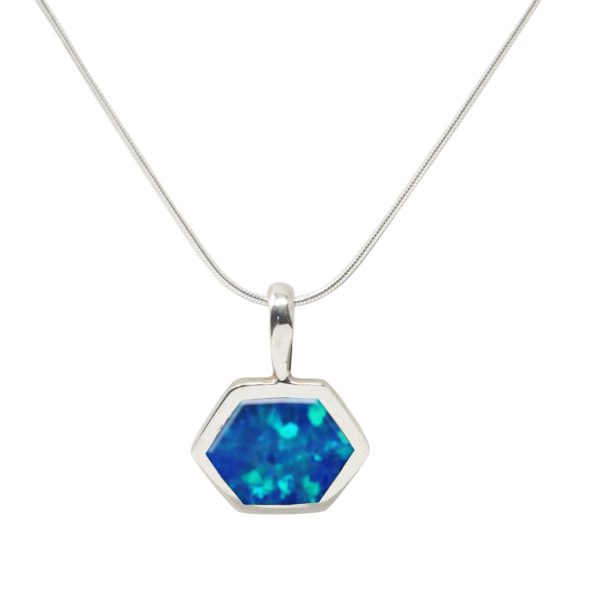 Rose Gold Opalite Cobalt Blue Hexagonal Pendant