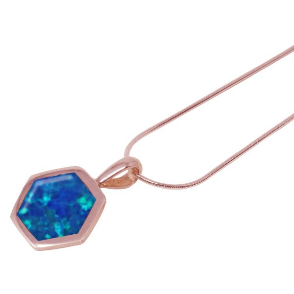 Rose Gold Opalite Cobalt Blue Hexagonal Pendant