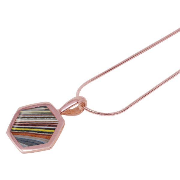 Rose Gold Fordite Hexagonal Pendant