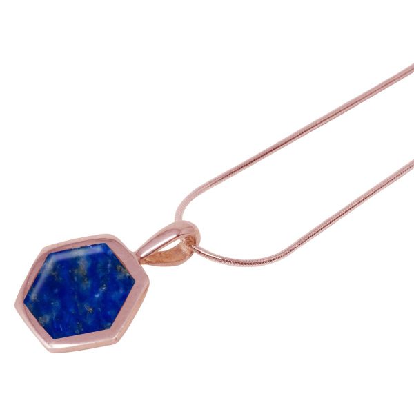 Rose Gold Lapis Hexagonal Pendant