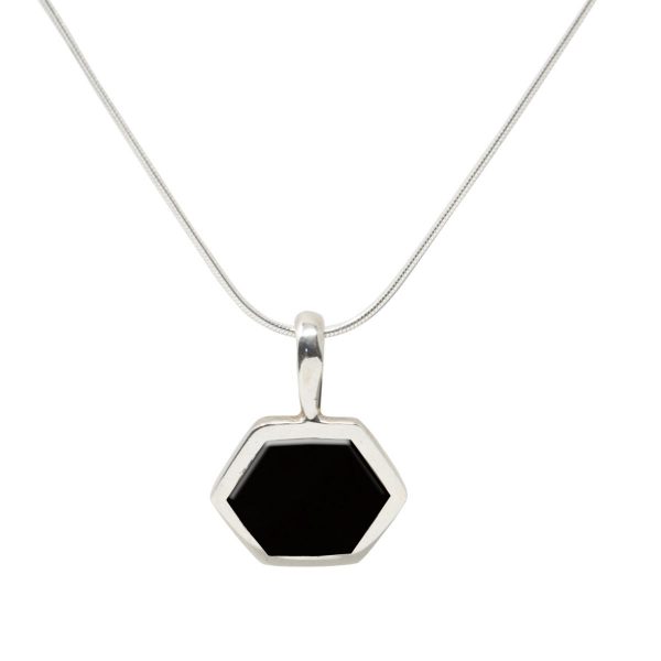 Rose Gold Whitby Jet Hexagonal Pendant