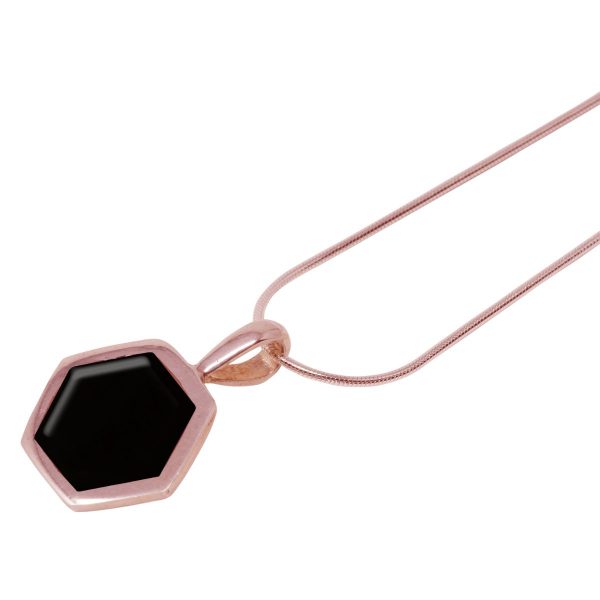 Rose Gold Whitby Jet Hexagonal Pendant